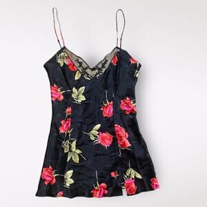 Victorias Secret Vintage Silk Floral Lace Slip Mini Dress Size Large Black 90s